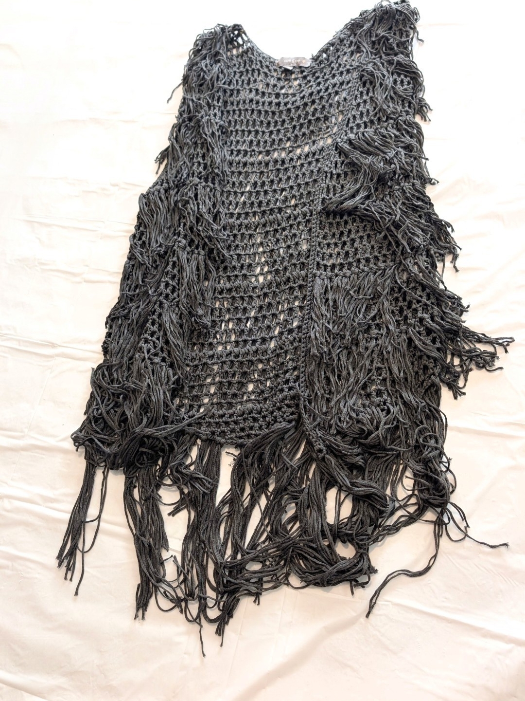Umgee Womens Xl Crochet Fringe Vest Grey Gray Boho Festival Western Chic Indie